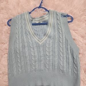 Ardene Light Blue Cable Knit V-Neck Sweater Vest